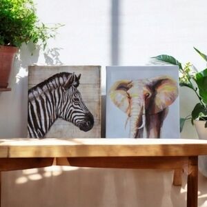 Animal Wall Art Canvas Wildlife Zebra and Elephant Safari Home Decor 7 × 7‎